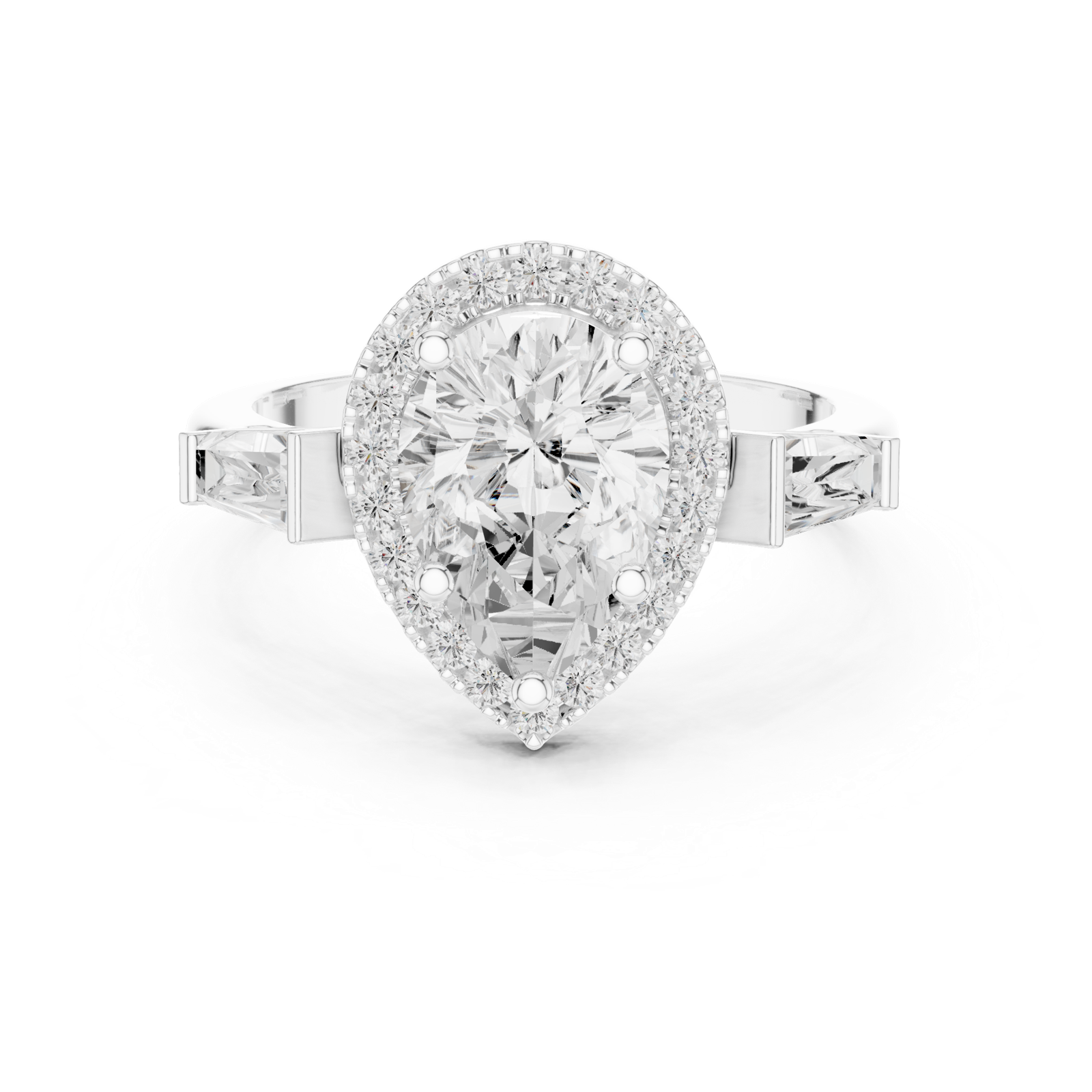 Gold Ring DDLR-342, Pear center stone, White Gold, view 4