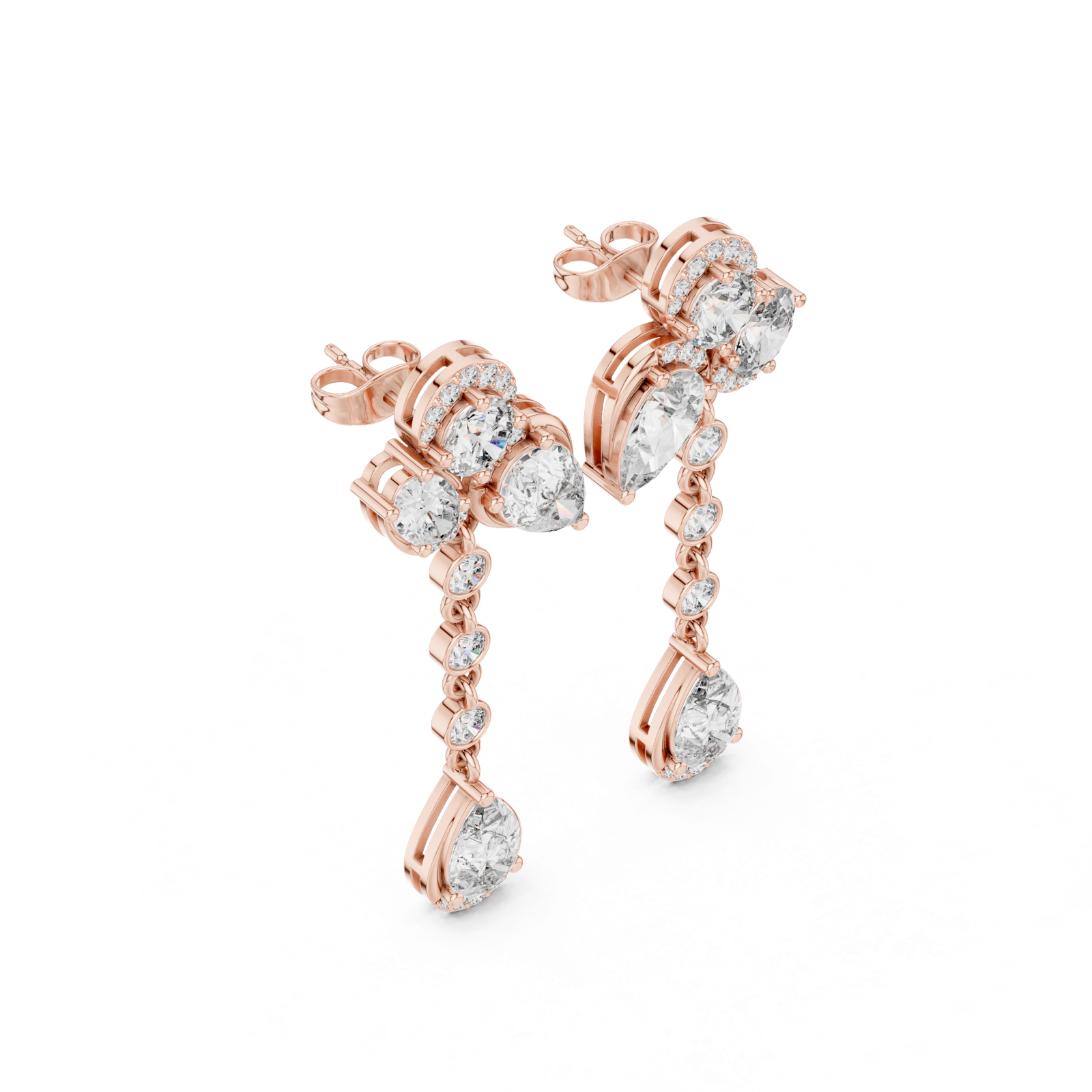 14K Solid Gold Lab Diamond Drop Earrings, Rose Gold, view 2
