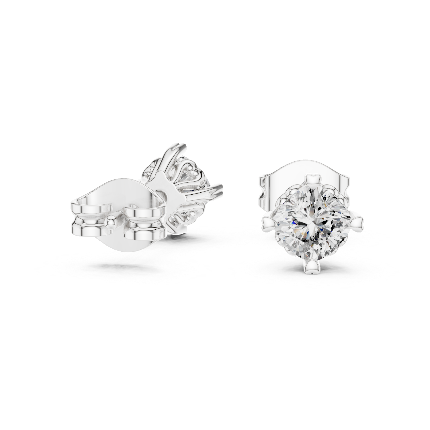 14K Solid Gold Lab Diamond Halo Earrings, White Gold, view 1