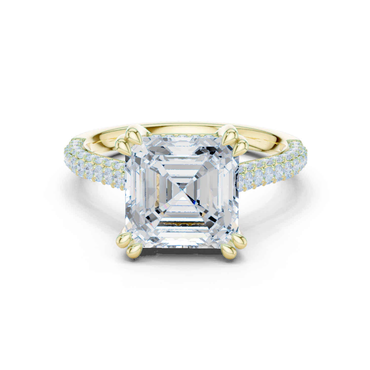 Gold Ring DDLR-260, Asscher center stone, Yellow Gold