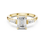 Gold Three-Stone Baguette Engagement Ring, Emerald center stone, Yellow Gold, view 4