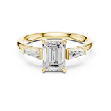 Gold Three-Stone Baguette Engagement Ring, Emerald center stone, Yellow Gold, view 4