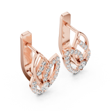 14K Solid Gold Lab Diamond Leaf Drop Earrings, Rose Gold, view 2