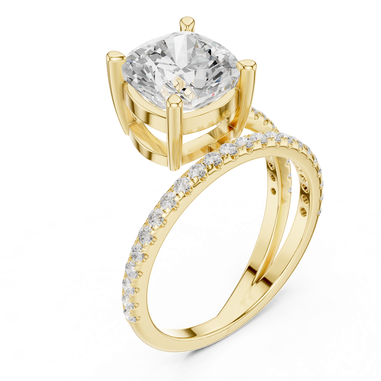 Gold Jewelry, Cushion center stone, Yellow Gold, view 2
