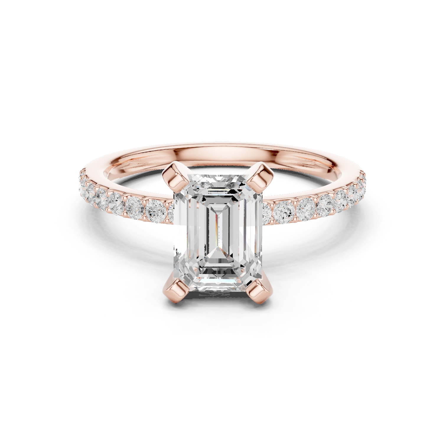 Gold Ring DDLR-040, Emerald center stone, Rose Gold
