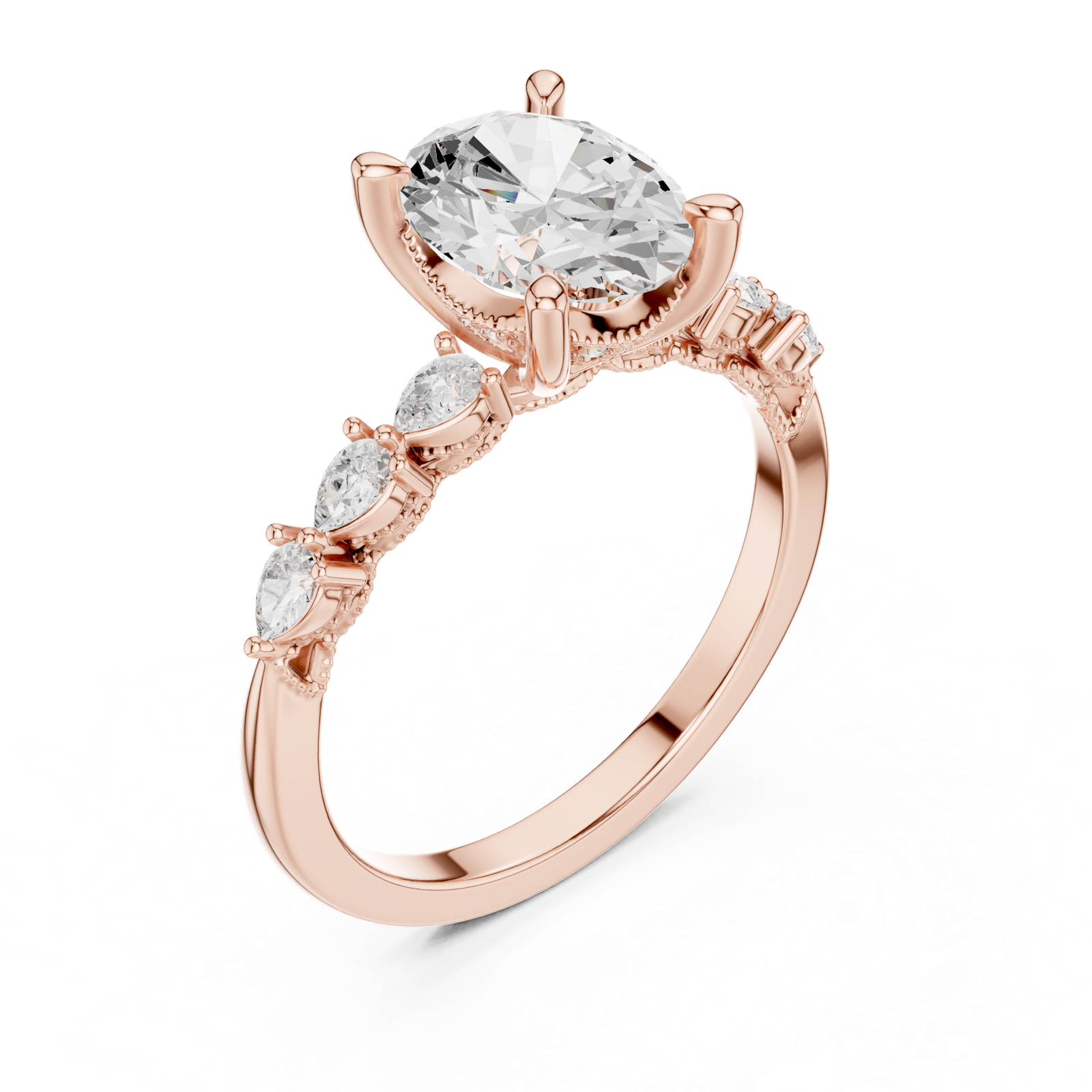 Gold Ring, Oval center stone, Rose Gold, view 2