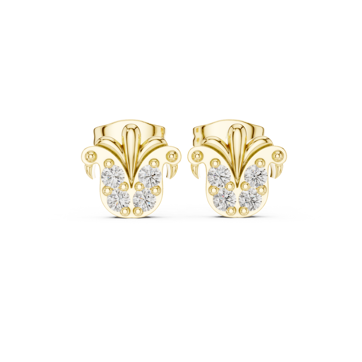 14K Solid Gold Lab Diamond Flower Cluster Earrings, Yellow Gold