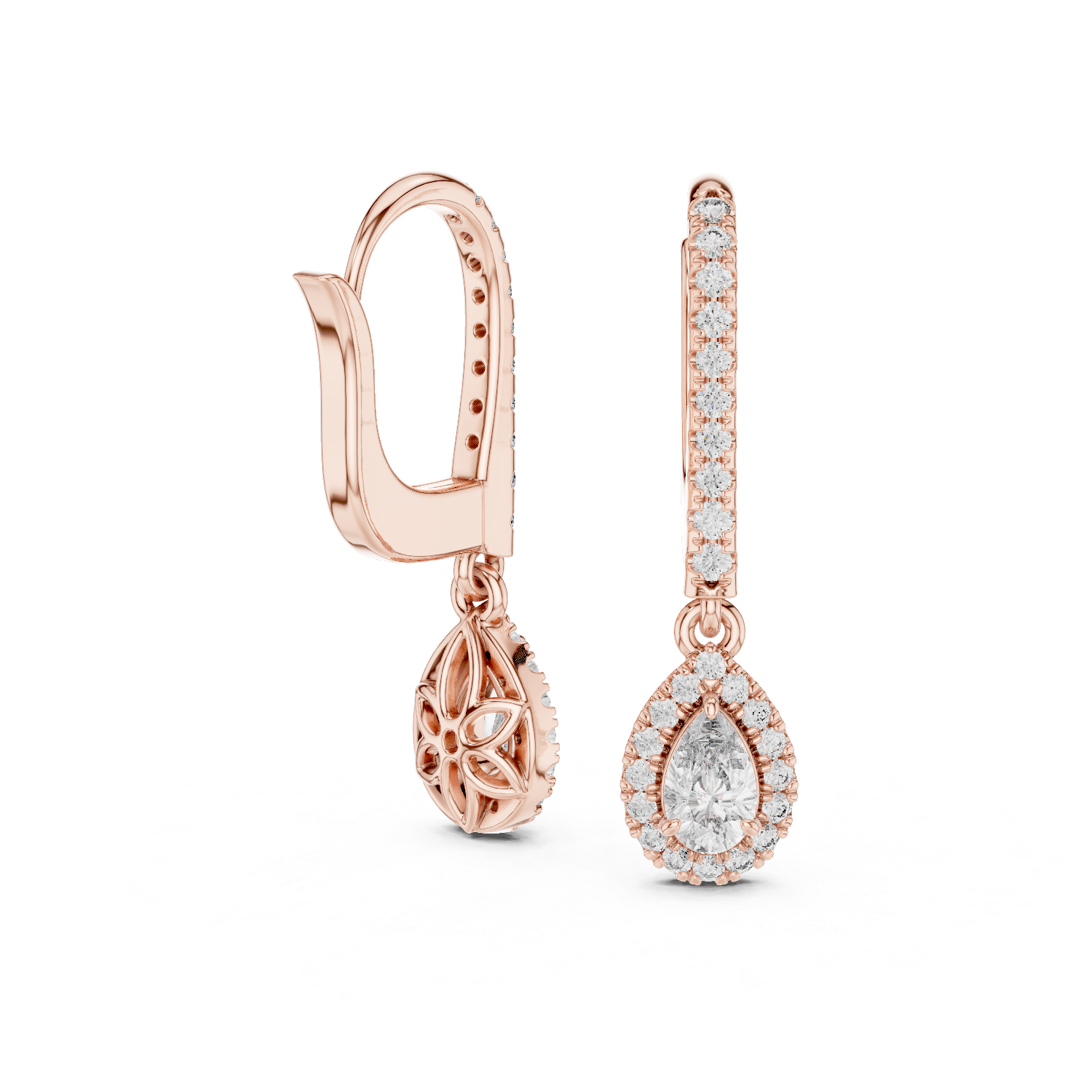 14K Solid Gold Lab Diamond Drop Earrings, Rose Gold, view 1