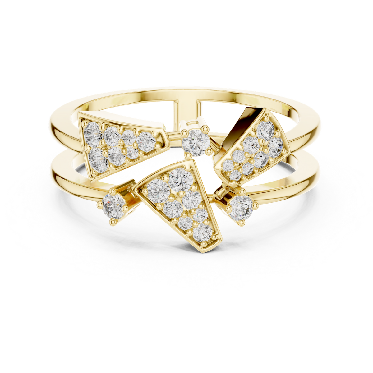 14K Solid Gold Lab Diamond Butterfly Cluster Ring, Yellow Gold
