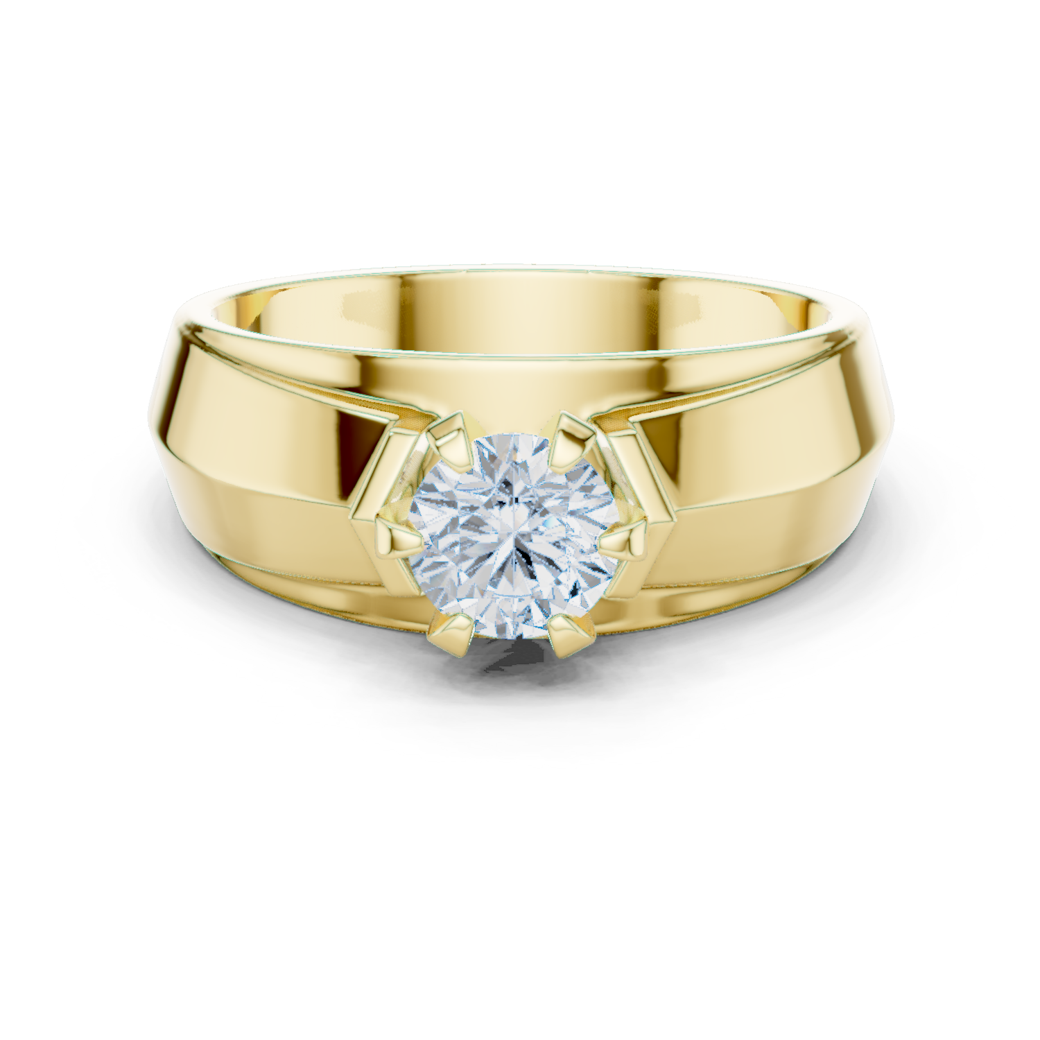 14K Solid Gold Lab Diamond Solitaire Ring, Yellow Gold