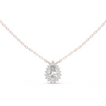 14K Solid Gold Lab Diamond Halo Pendant Necklace, Rose Gold