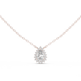 14K Solid Gold Lab Diamond Halo Pendant Necklace, Rose Gold