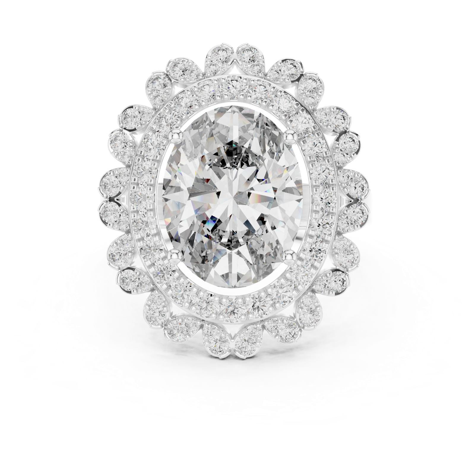 14K Solid Gold Lab Diamond Halo Ring, White Gold