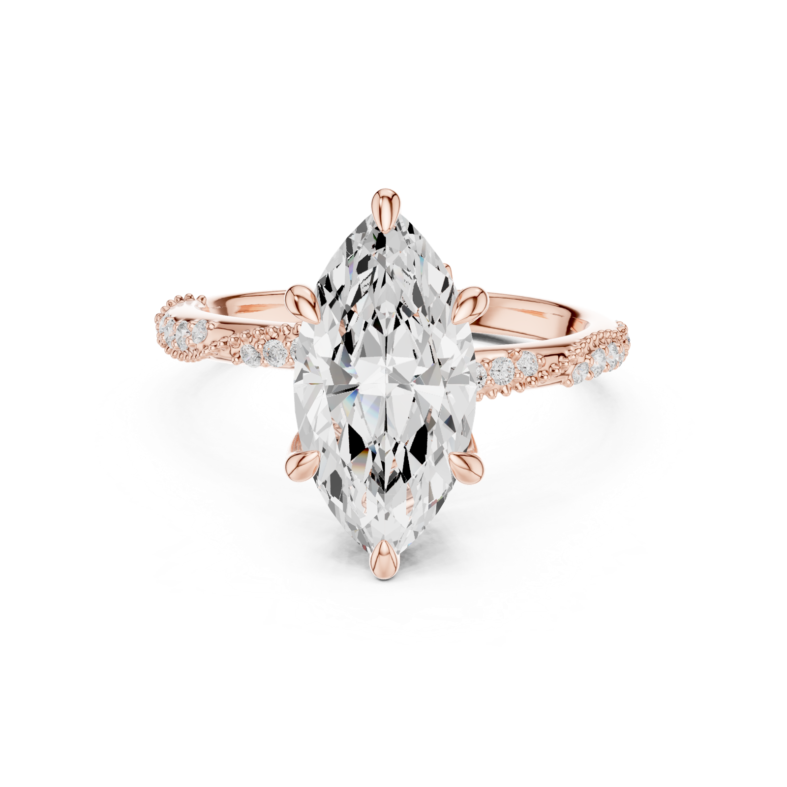 Gold Ring DDLR-167, Marquise center stone, Rose Gold, view 4