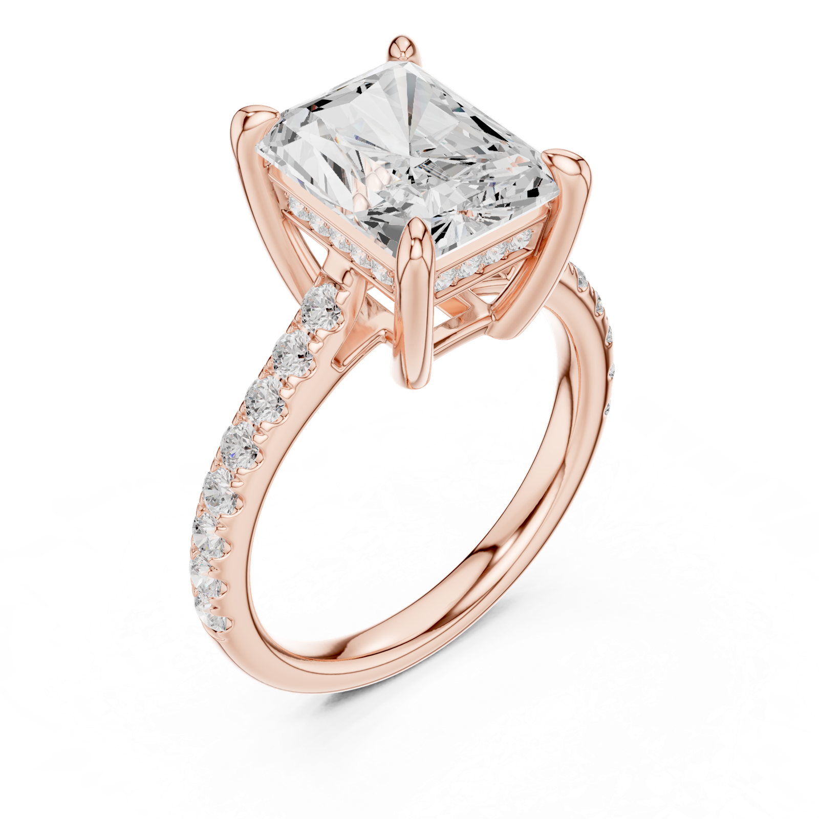 Gold Ring DDLR-250, Radiant center stone, Rose Gold, view 2