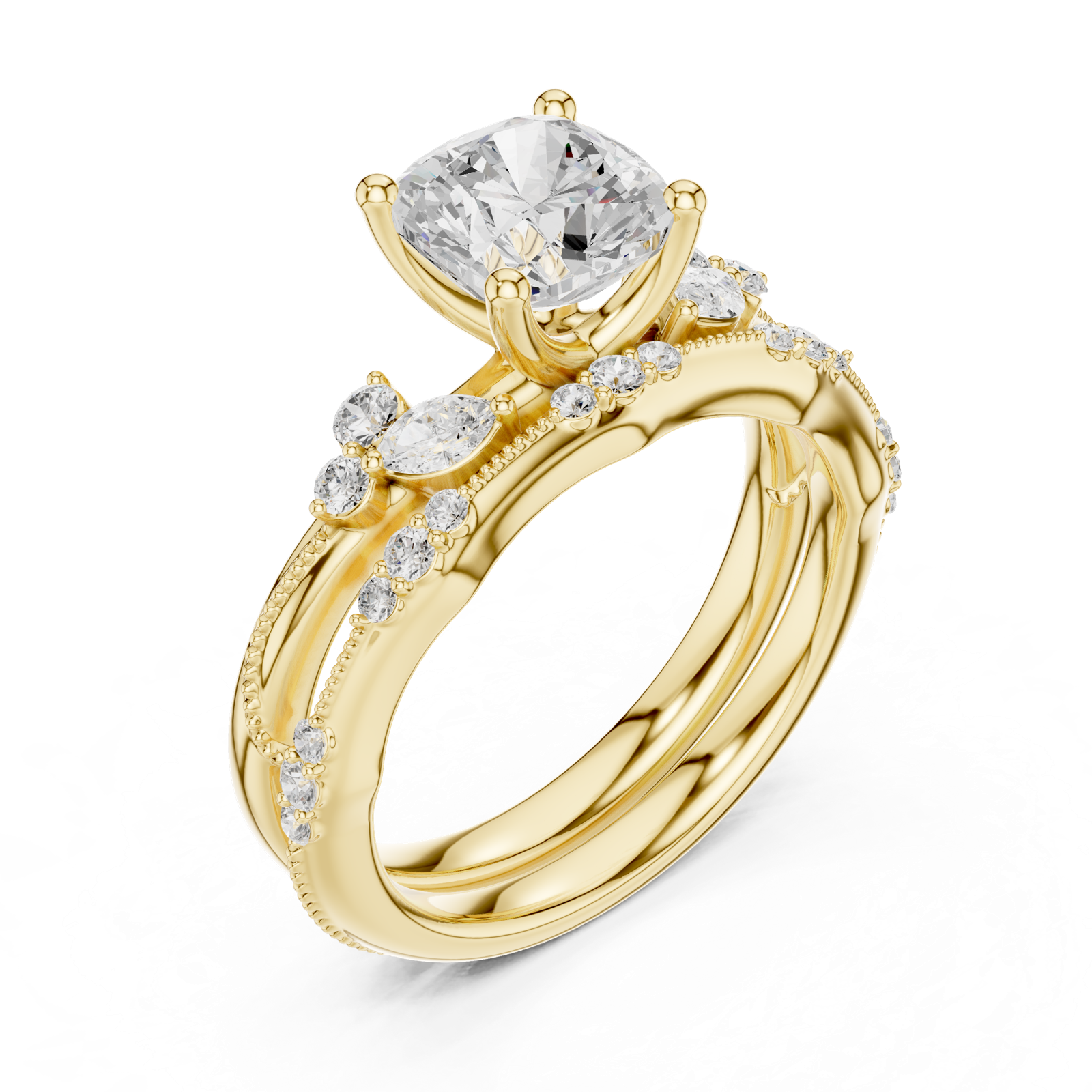 Gold Ring DDLR-299, Cushion center stone, Yellow Gold, view 2