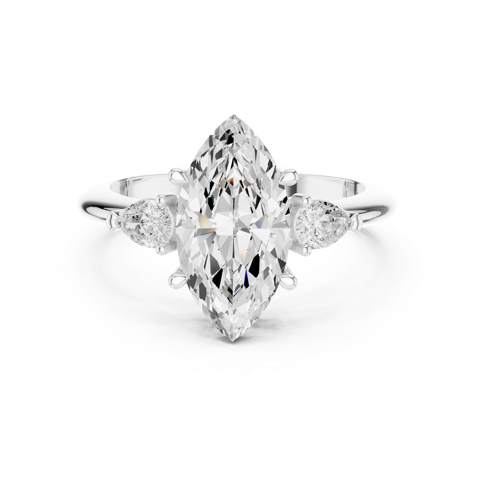Gold Jewelry L35-66, Marquise center stone, White Gold, view 4