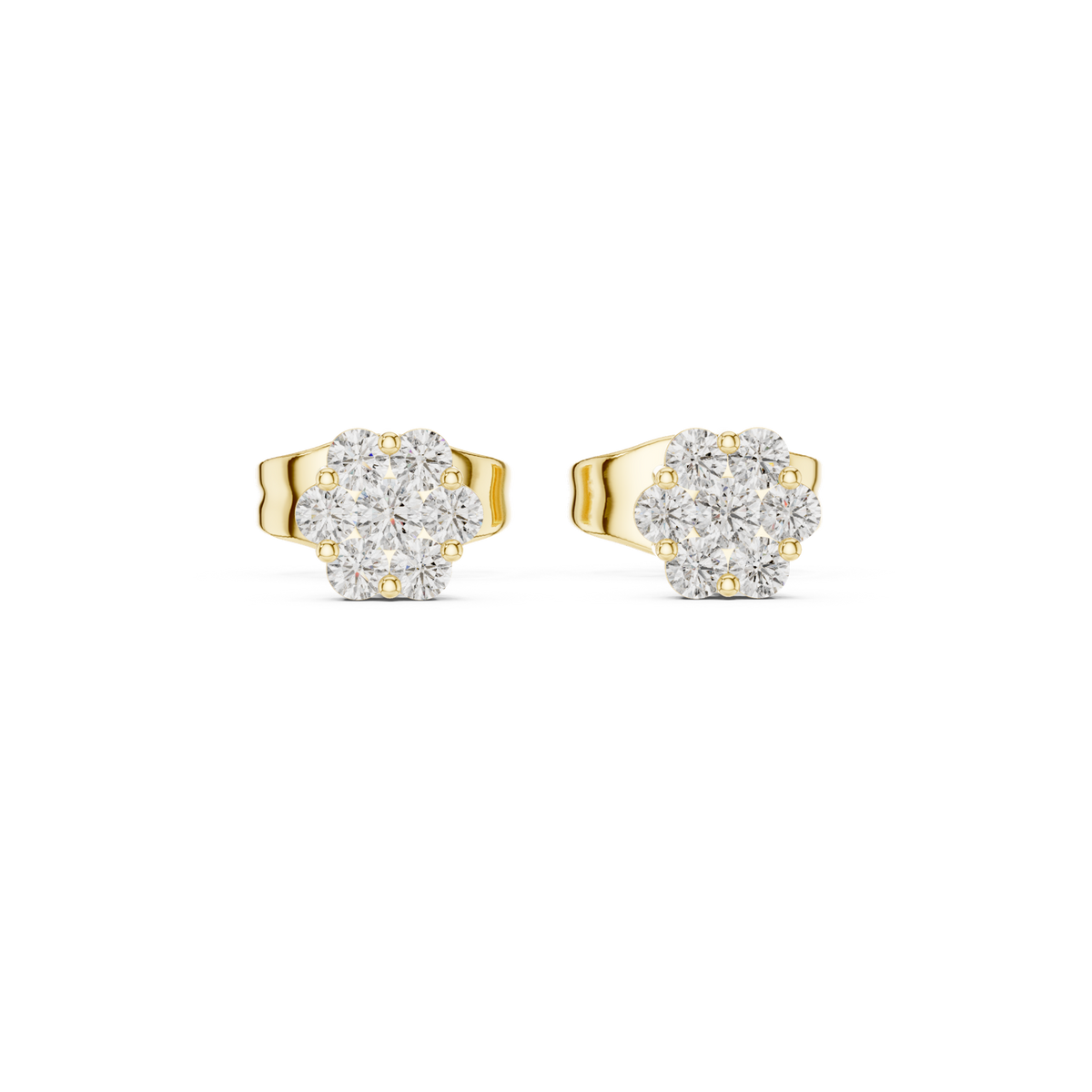 14K Solid Gold Lab Diamond Cluster Earrings, Yellow Gold