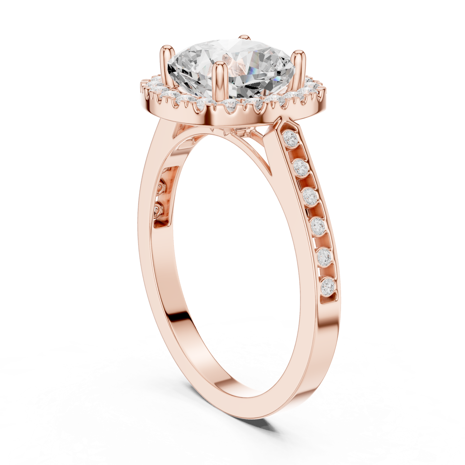 Gold Ring, Cushion center stone, Rose Gold, view 1