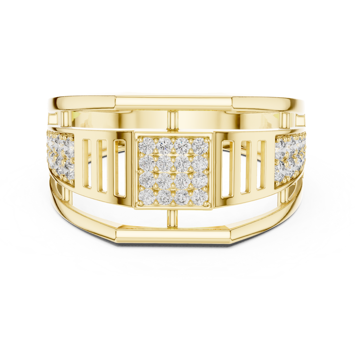 14K Solid Gold Lab Diamond Signet Ring, Yellow Gold