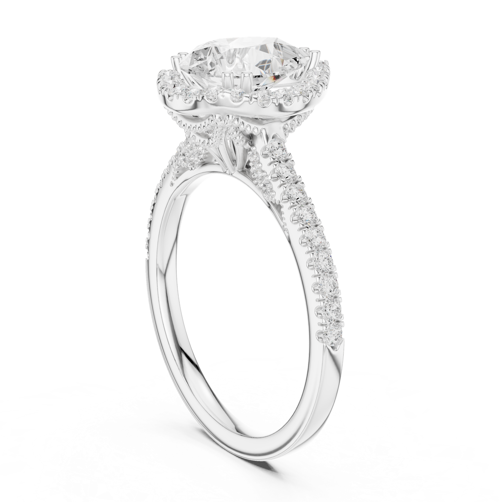 Gold Ring DDLR-255, Pear center stone, White Gold, view 1