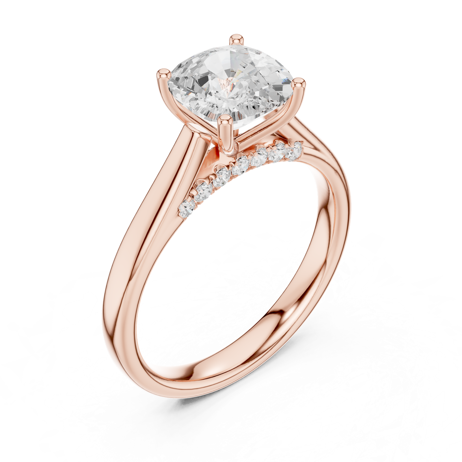 Gold Jewelry, Cushion center stone, Rose Gold, view 2