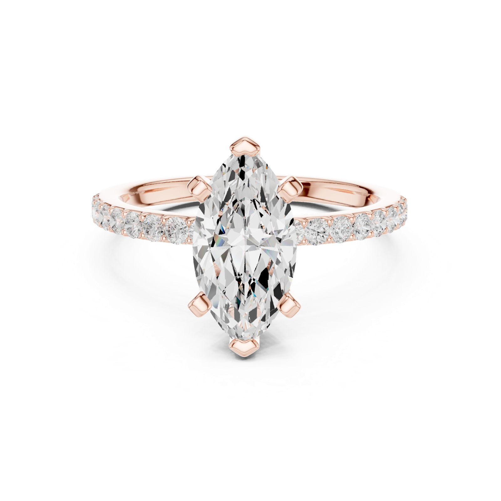 Gold Ring DDLR-040, Marquise center stone, Rose Gold, view 4