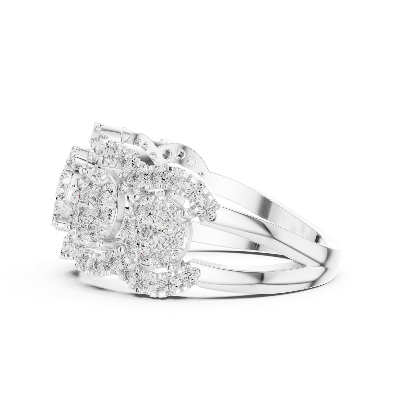 14K Solid Gold Lab Diamond Three-Stone Ring, White Gold, view 3