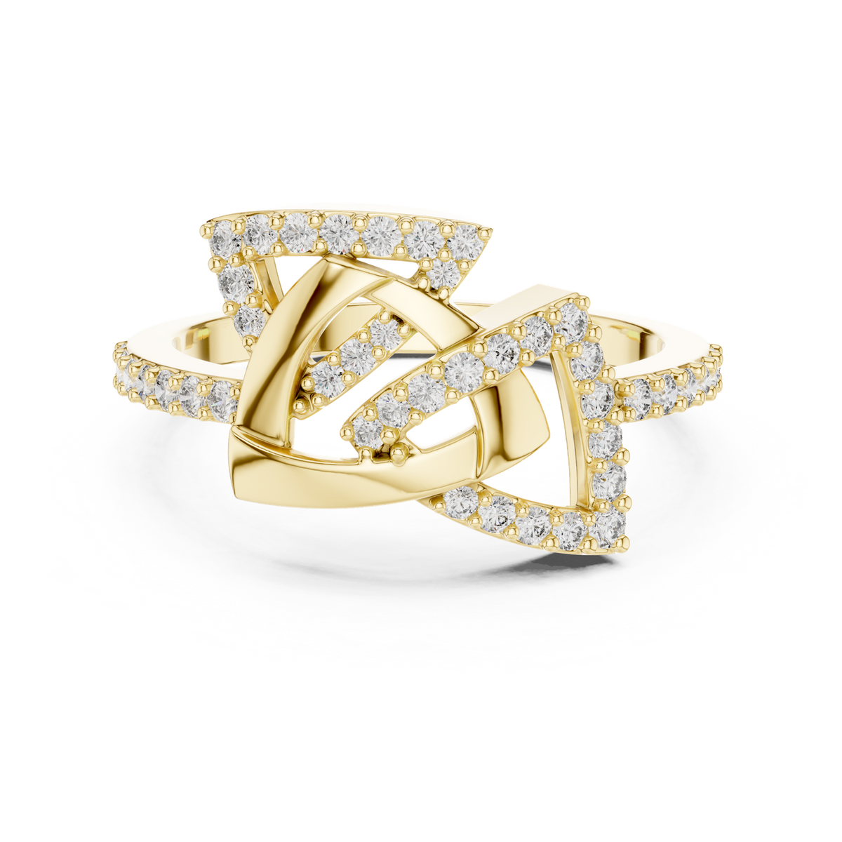 14K Solid Gold Lab Diamond Crossover Ring, Yellow Gold