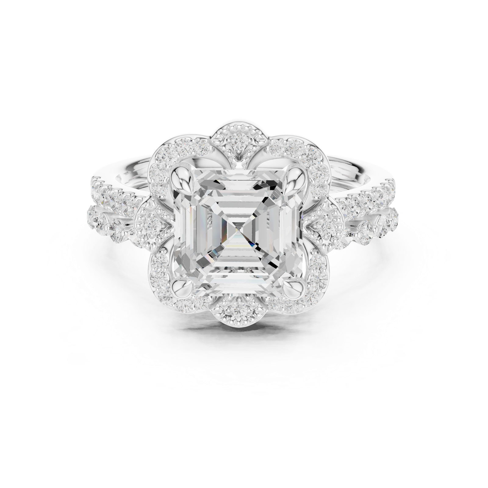 Gold Ring, Asscher center stone, White Gold, view 4