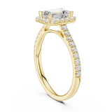 Gold Halo Pave Engagement Ring, Emerald center stone, Yellow Gold, view 1