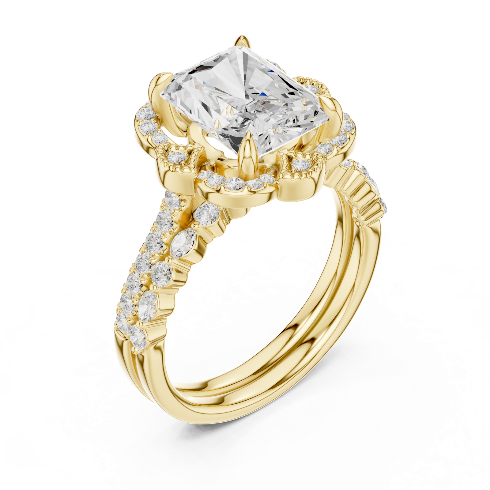 Gold Ring DDLR-442, Radiant center stone, Yellow Gold, view 2