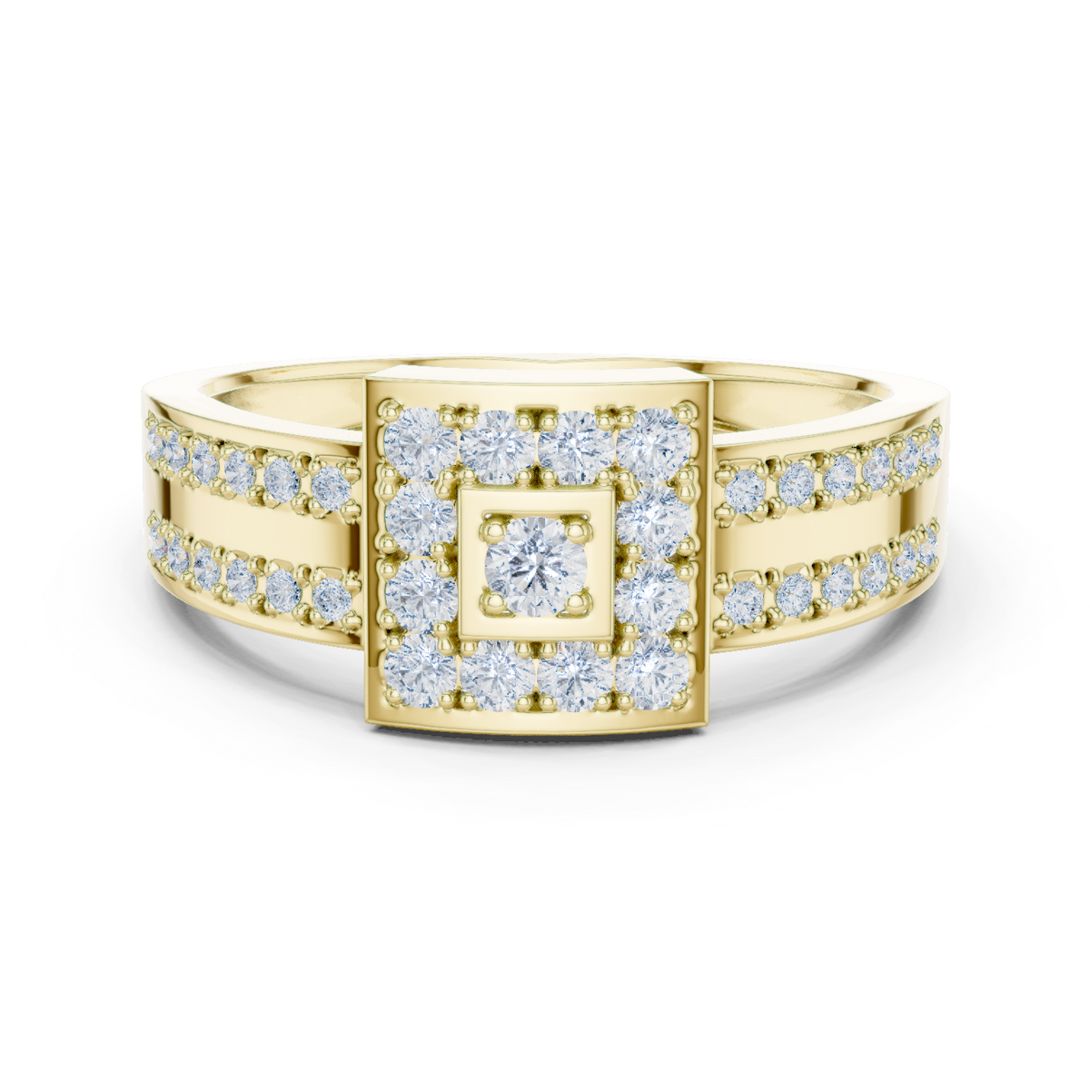 14K Solid Gold Lab Diamond Halo Ring, Yellow Gold