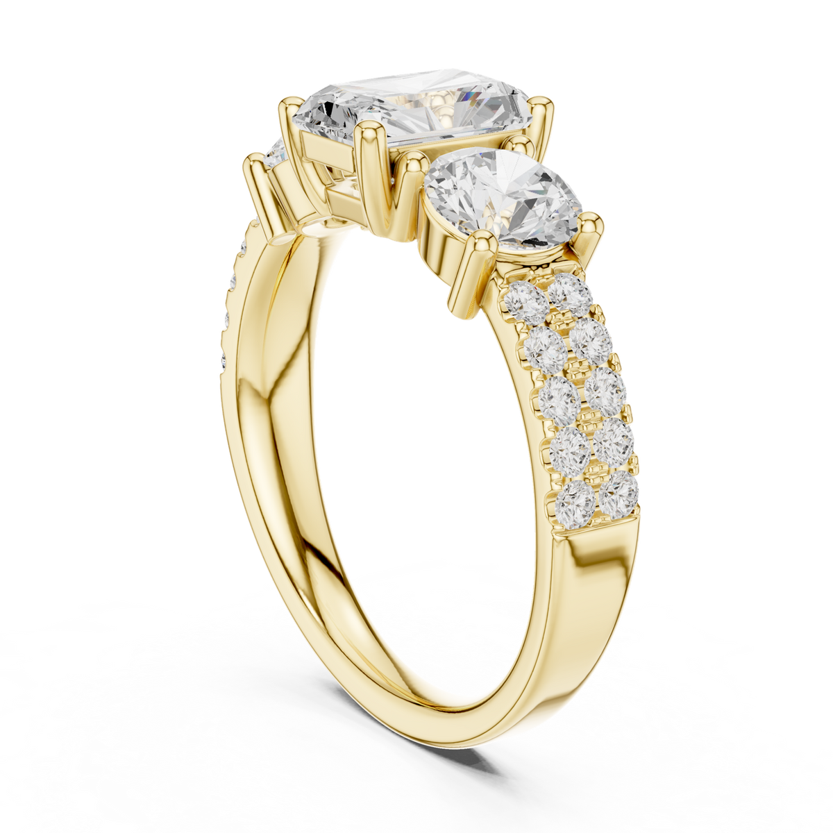 14K Solid Gold Lab Diamond Three-Stone Ring, Yellow Gold, view 1