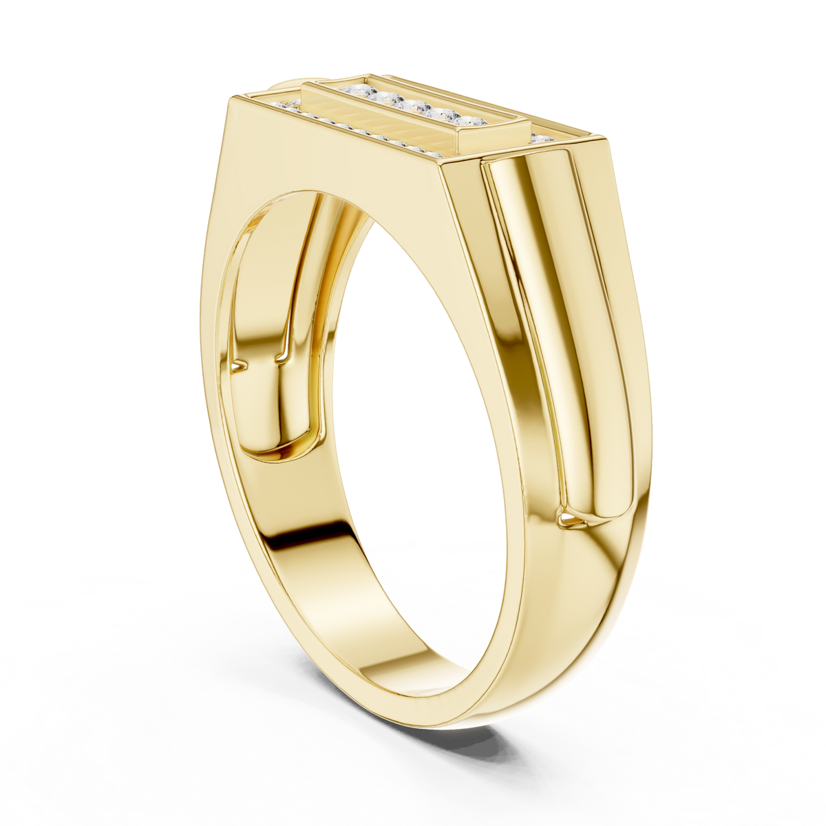 14K Solid Gold Lab Diamond Signet Ring, Yellow Gold, view 1