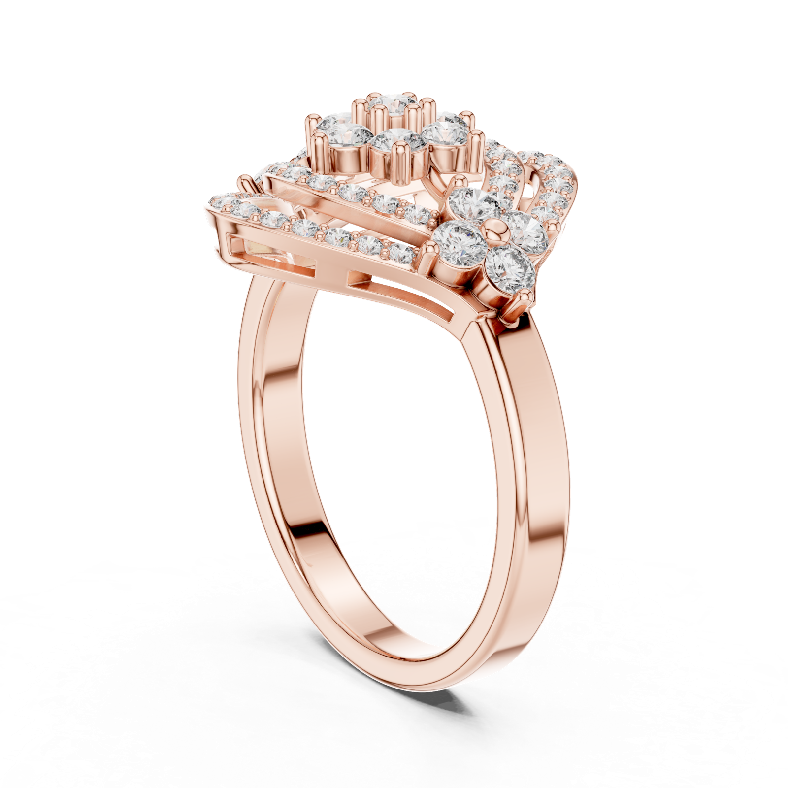 14K Solid Gold Lab Diamond Halo Ring, Rose Gold, view 1