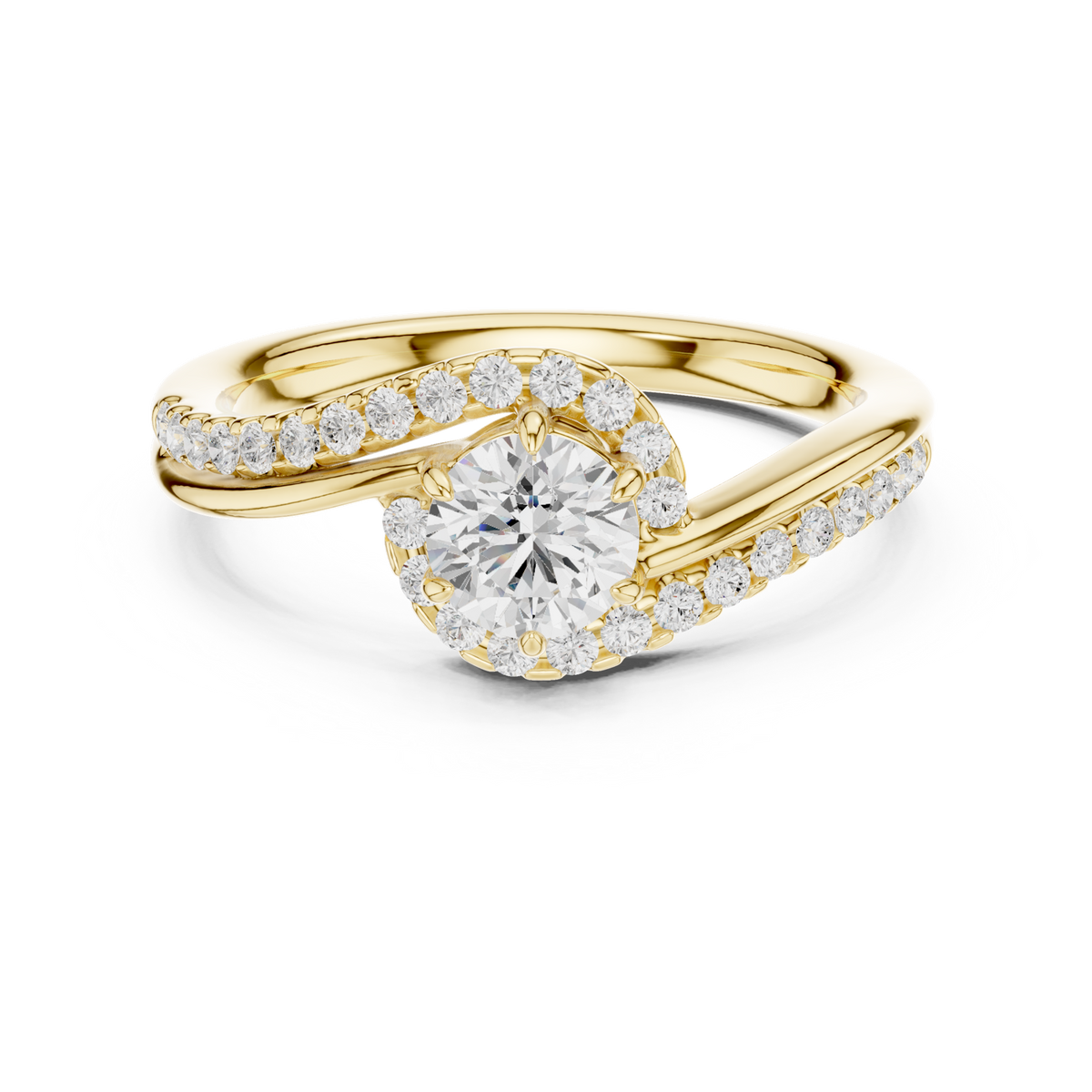 14K Solid Gold Lab Diamond Twist Ring, Yellow Gold