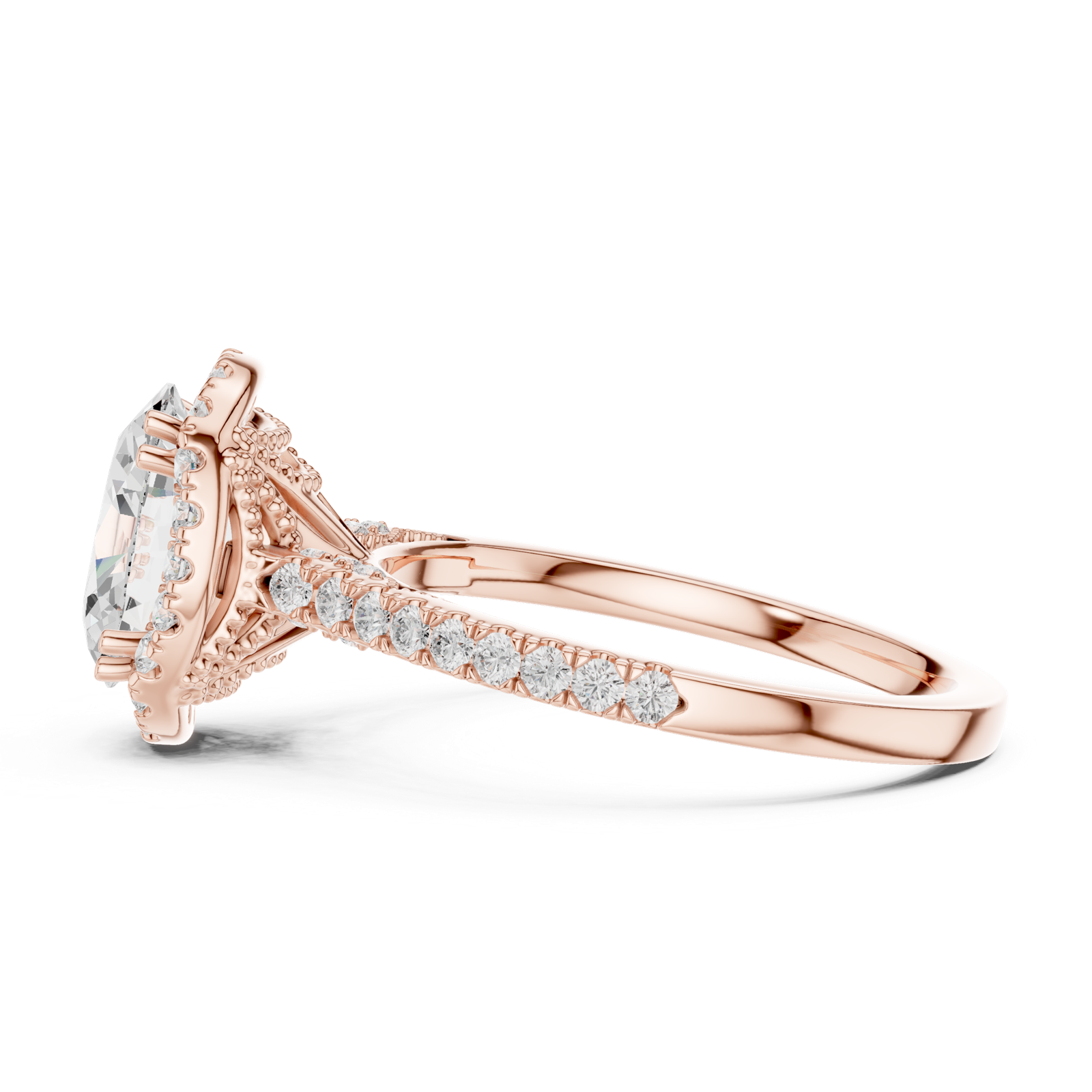 Gold Ring DDLR-255, Oval center stone, Rose Gold, view 3