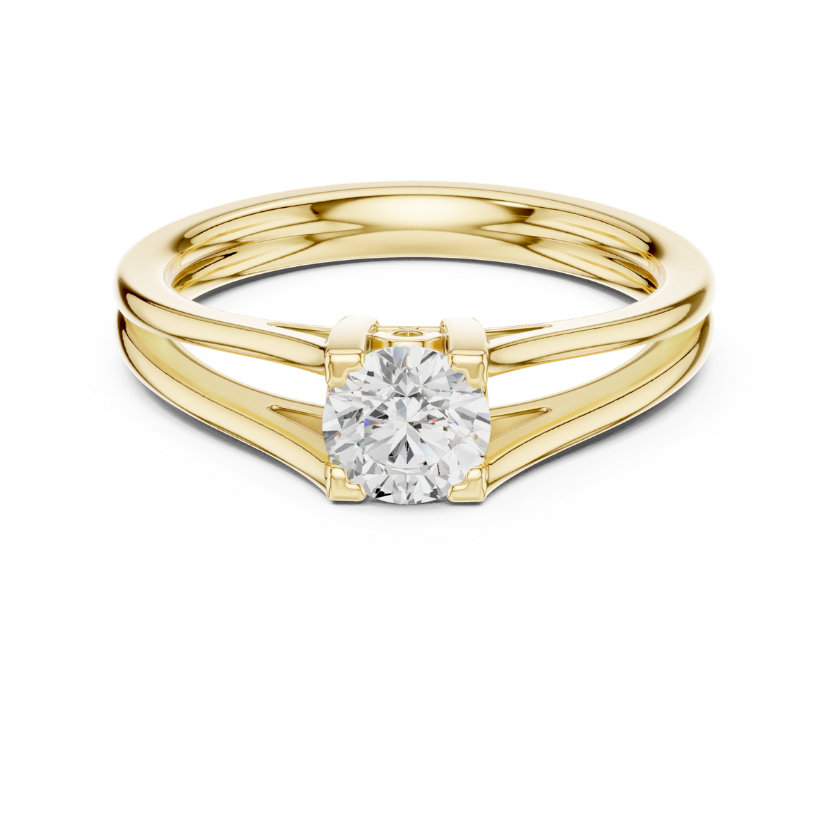 14K Solid Gold Lab Diamond Solitaire Ring, Yellow Gold