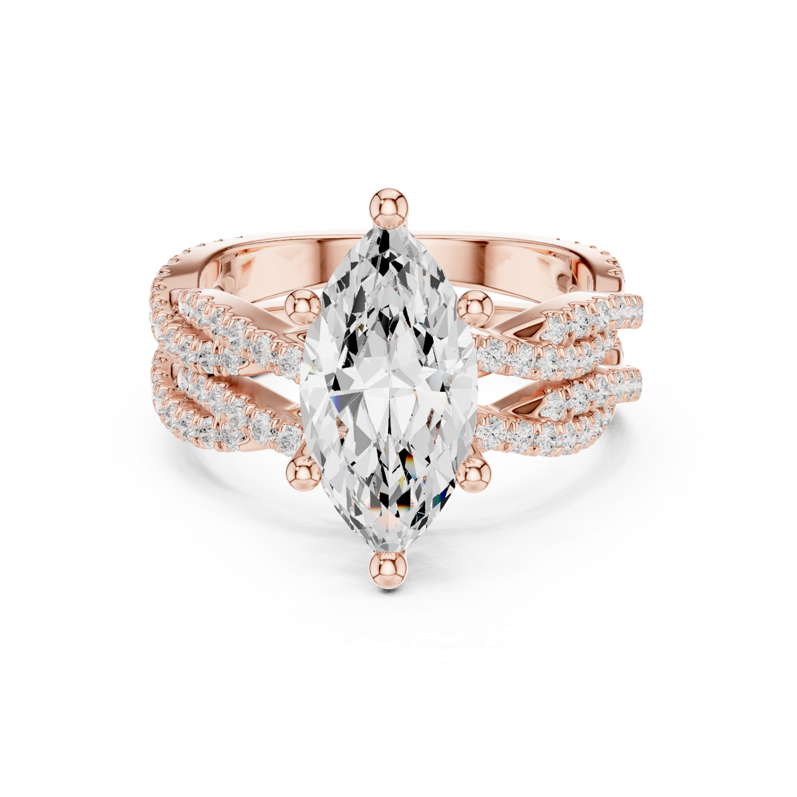 Gold Ring DDLR-300, Marquise center stone, Rose Gold, view 4