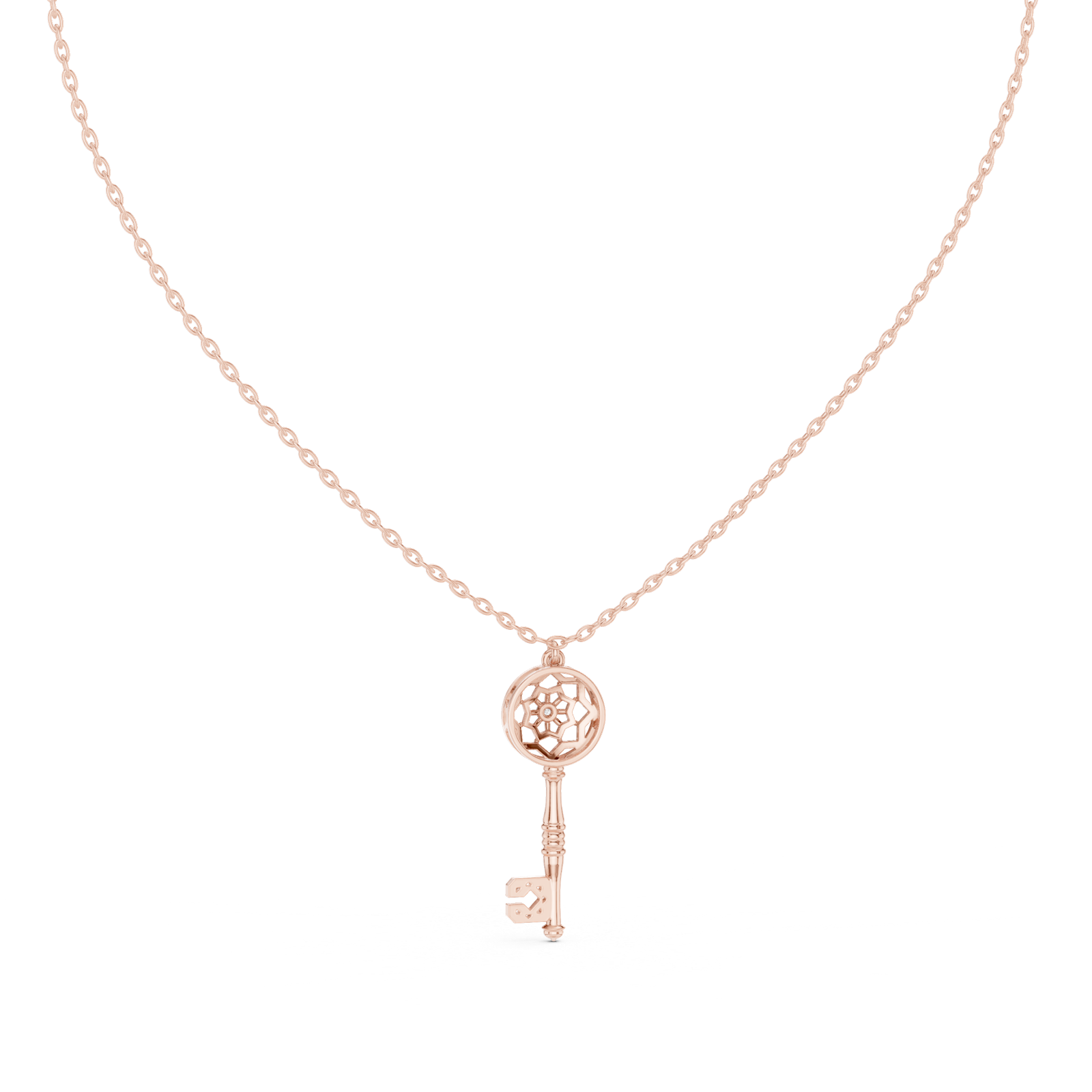 14K Solid Gold Lab Diamond Pendant Necklace, Rose Gold
