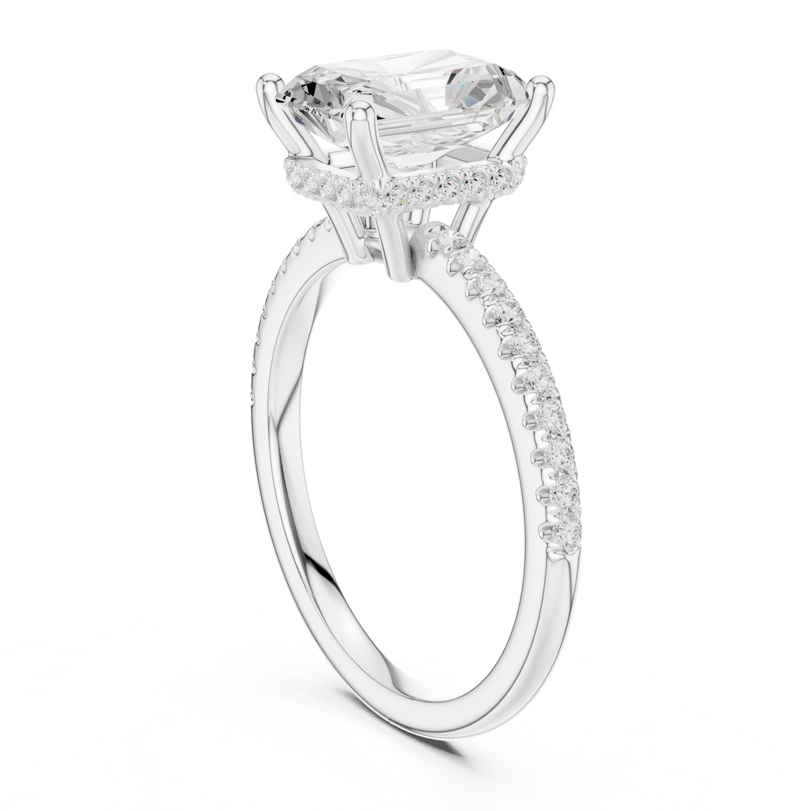 Gold Ring DDLR-177, Radiant center stone, White Gold, view 1