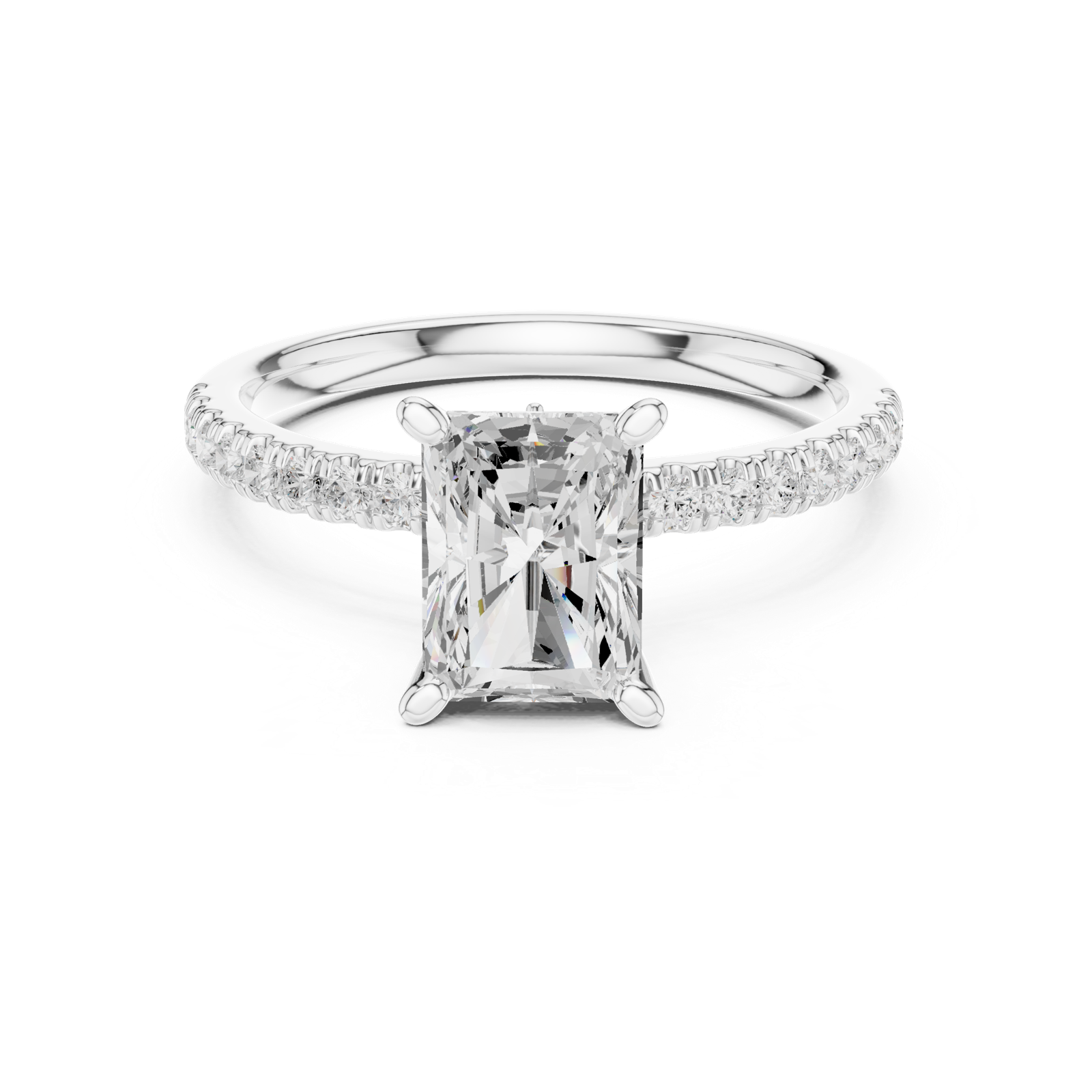 Gold Ring DDLR-256, Radiant center stone, White Gold, view 4