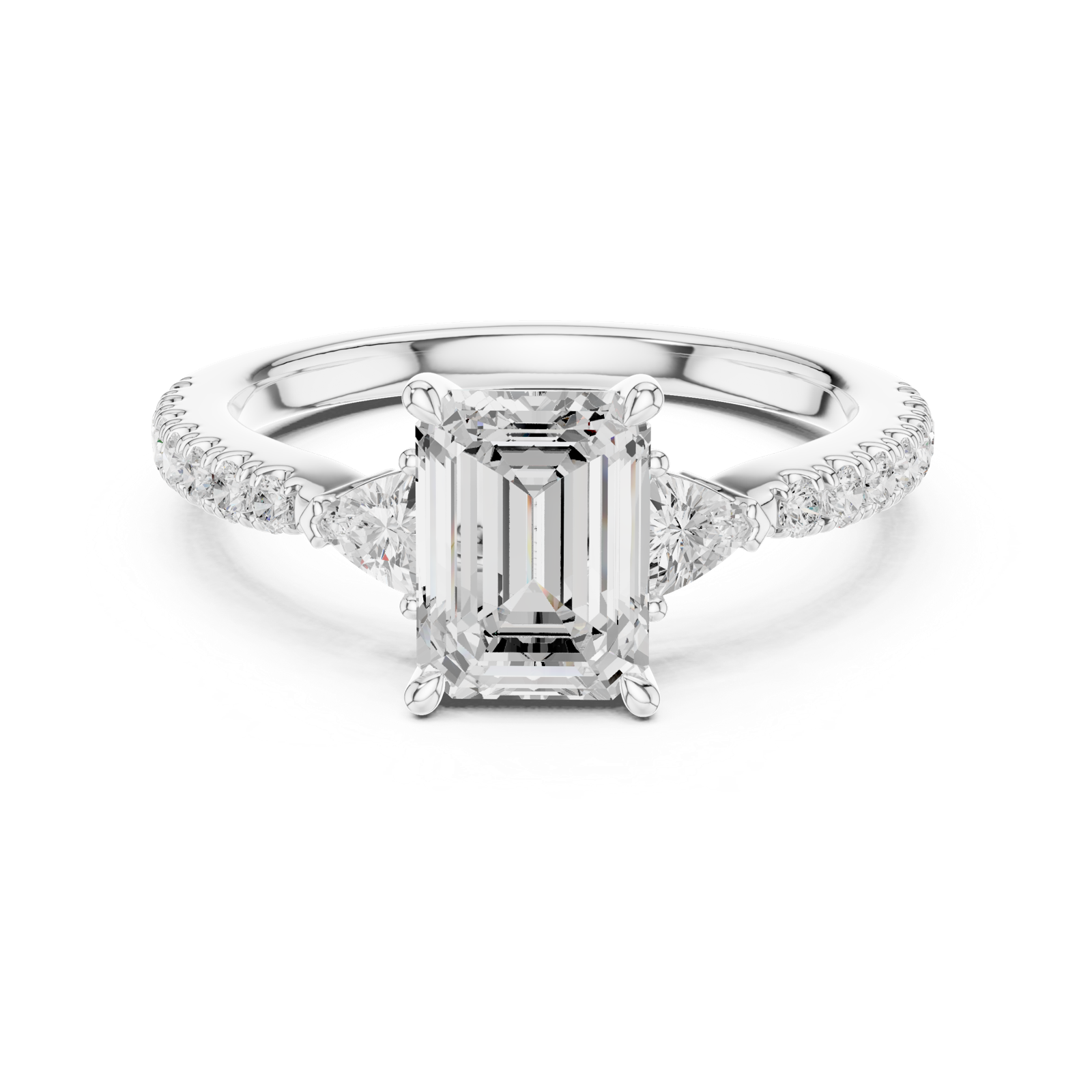 Gold Ring, Emerald center stone, White Gold, view 4