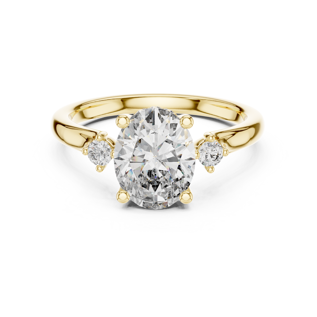 14K Solid Gold Lab Diamond Three-Stone Ring, Yellow Gold