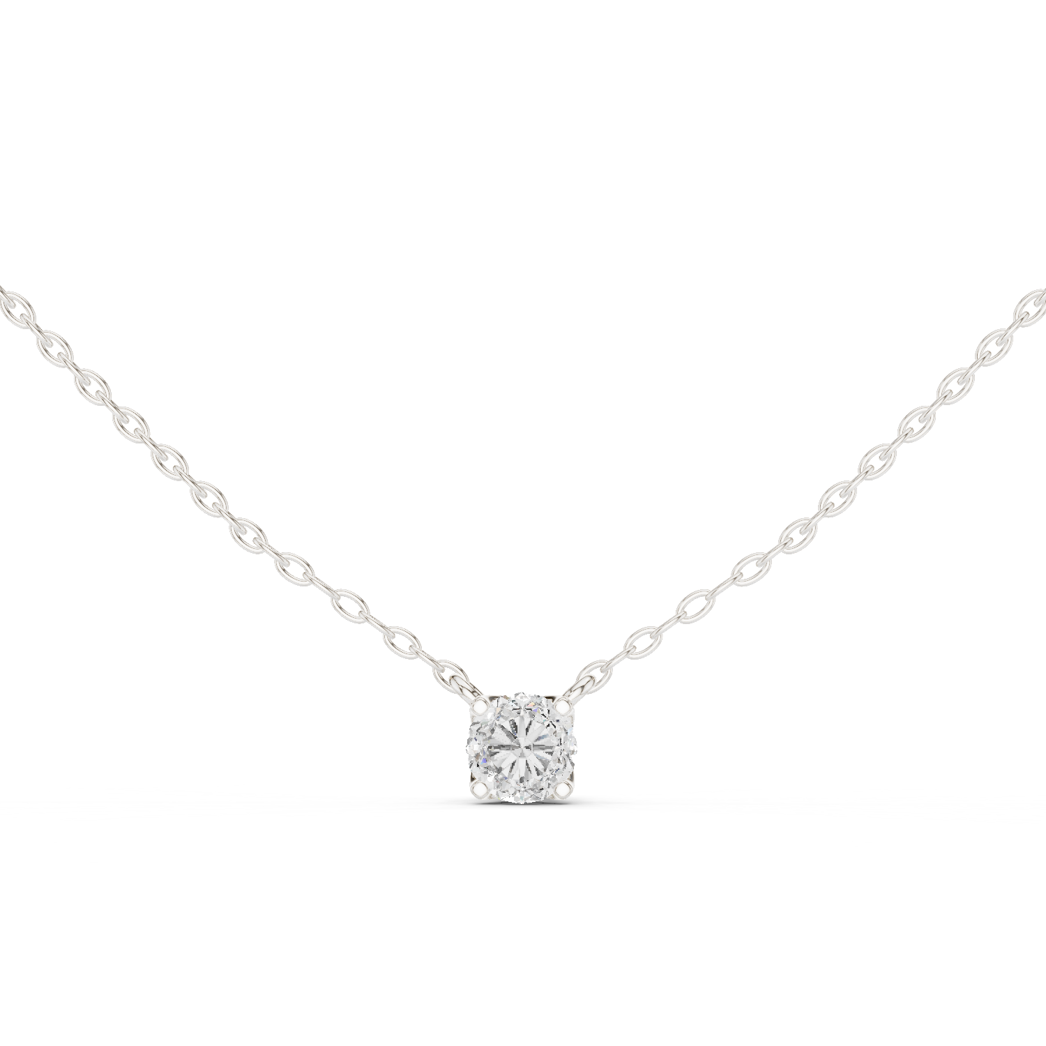 14K Solid Gold Lab Diamond Solitaire Pendant Necklace, White Gold