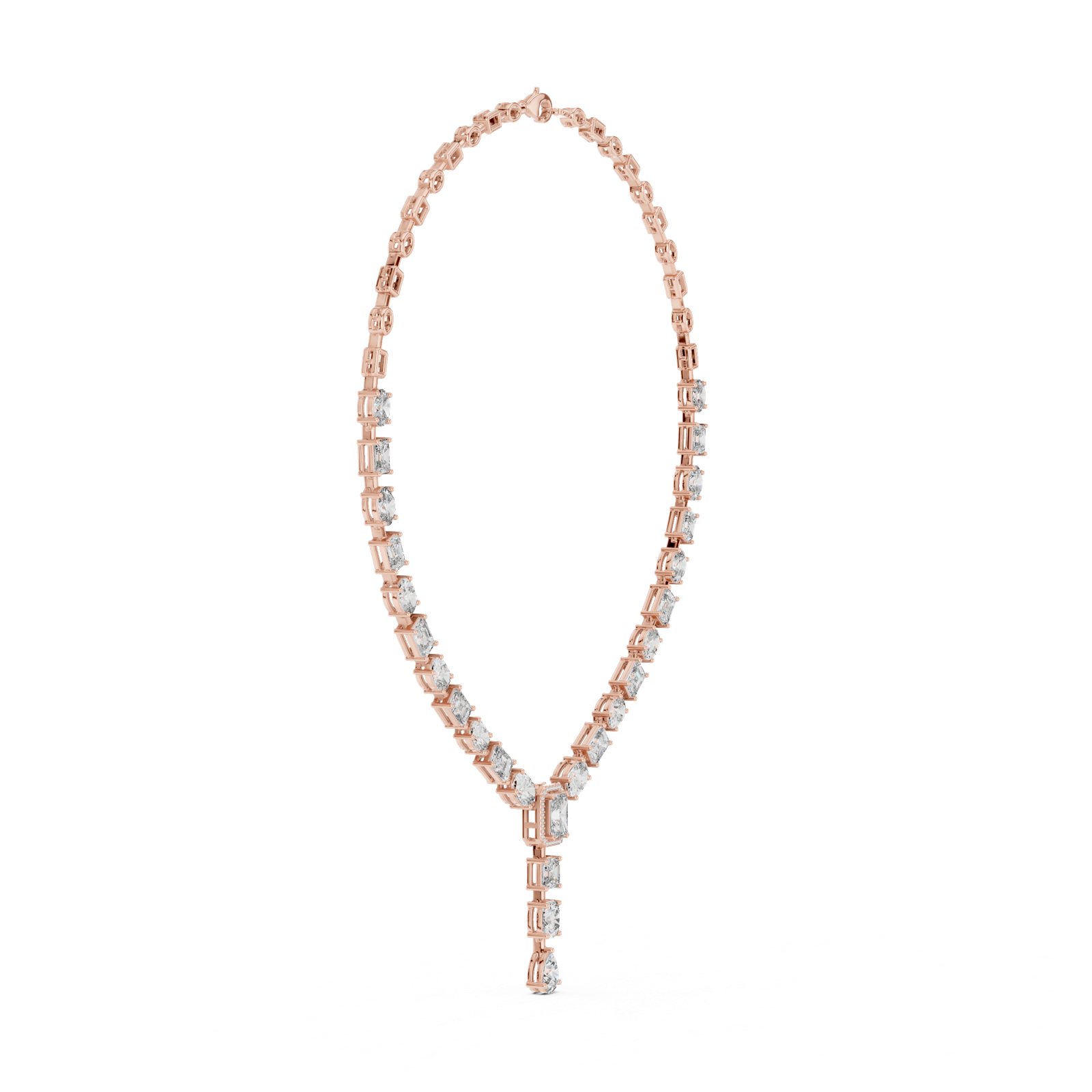 14K Solid Gold Lab Diamond Tennis Necklace, Rose Gold, view 3