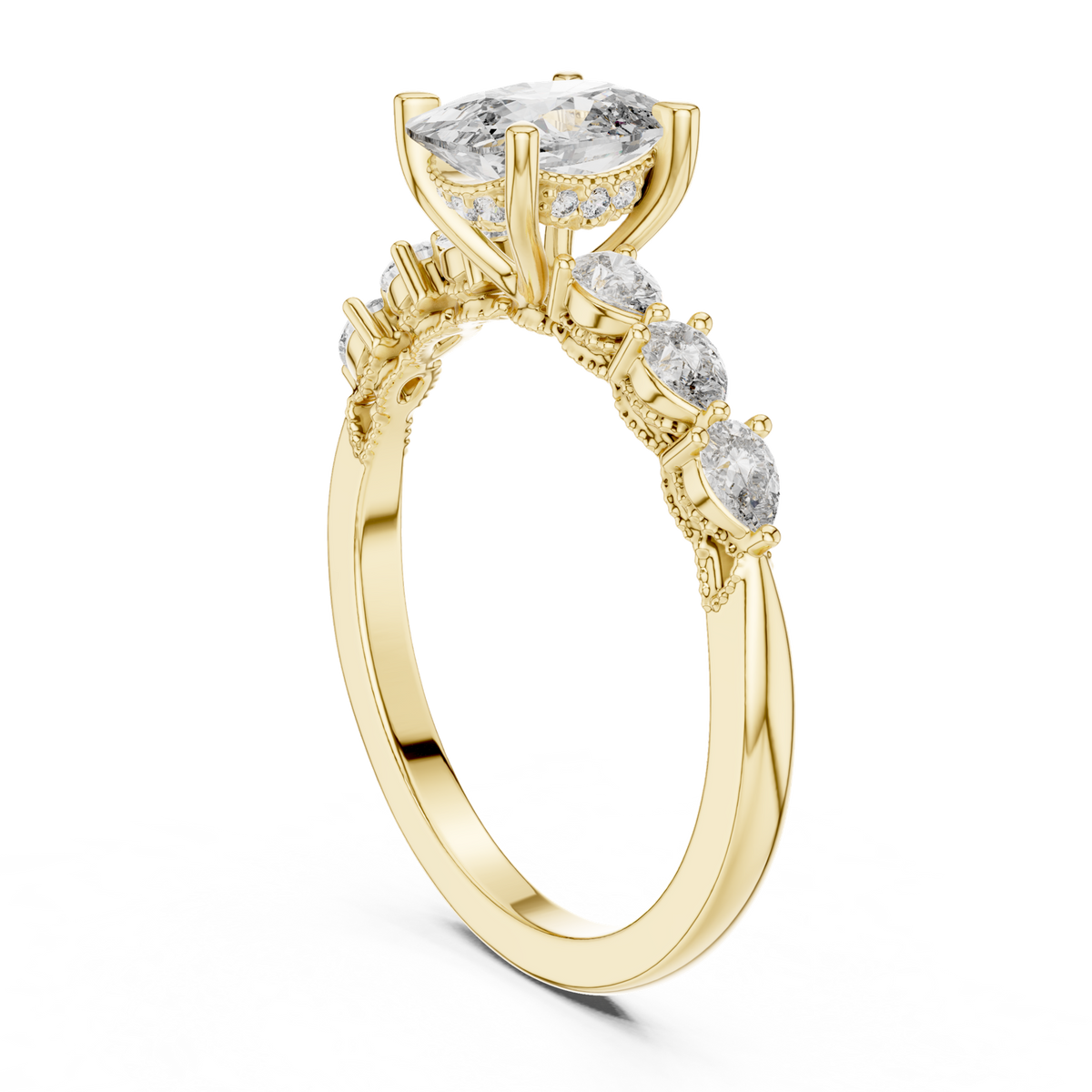 14K Solid Gold Lab Diamond Three-Stone Ring, Yellow Gold, view 1