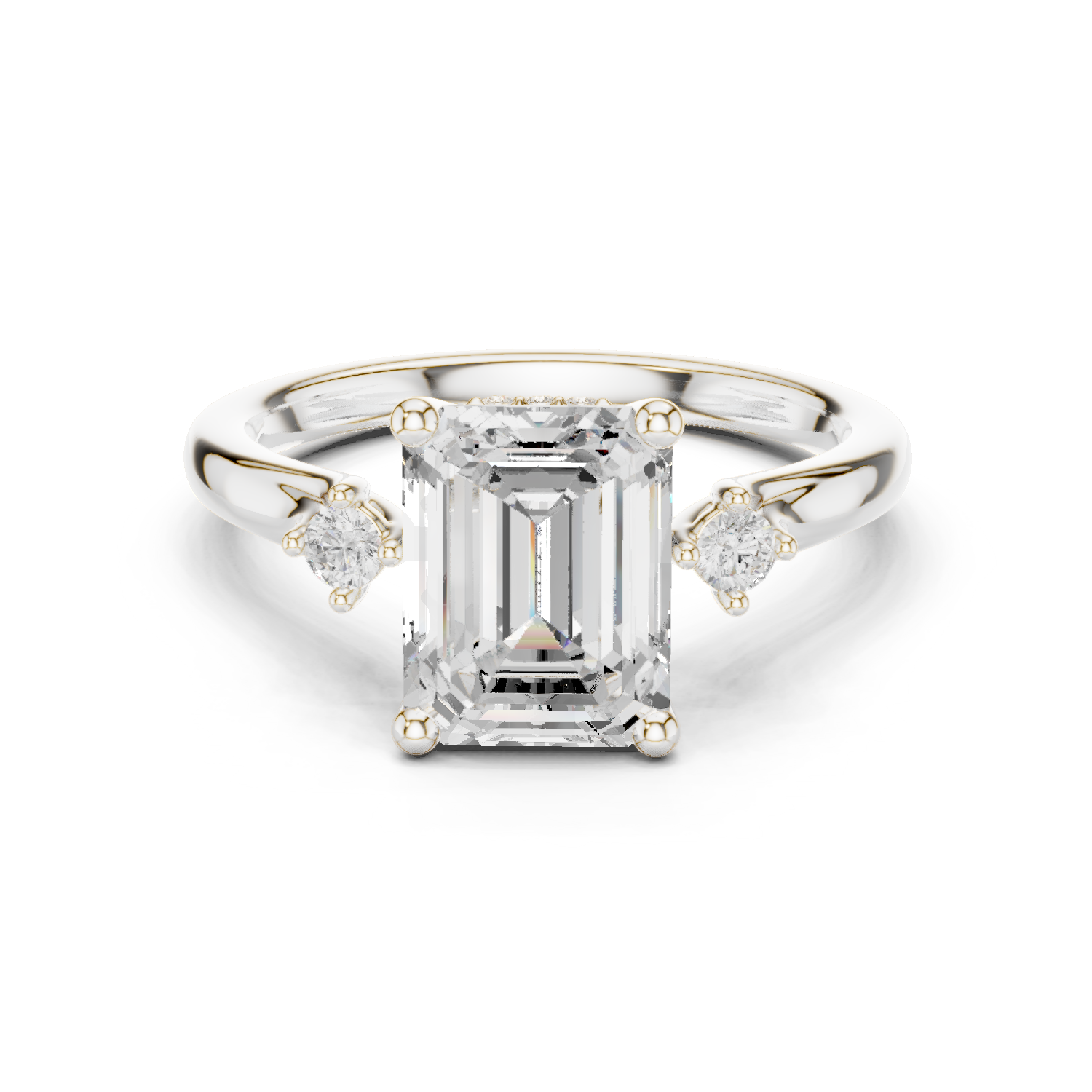 Gold Ring DDLR-164, Emerald center stone, White Gold