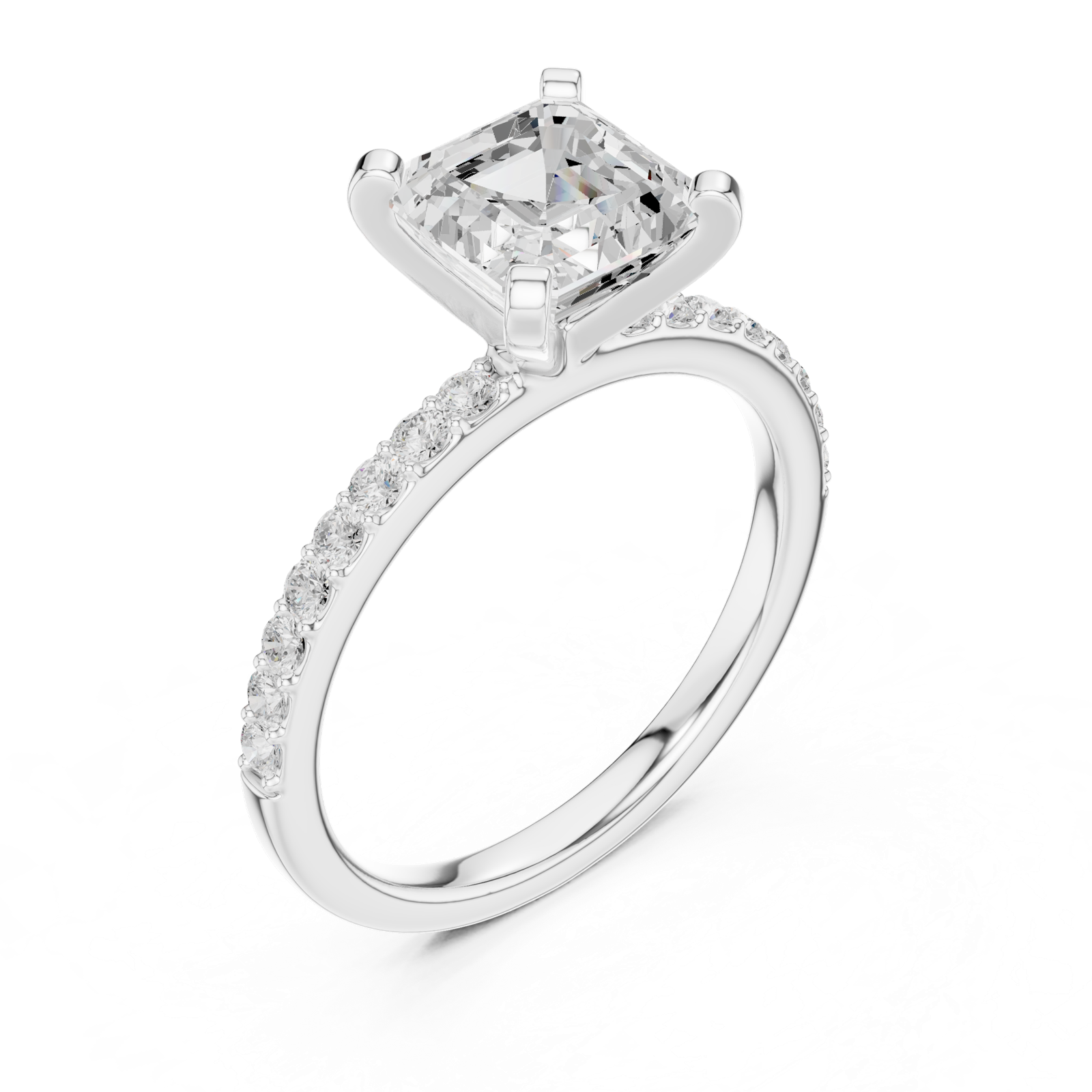 Gold Ring DDLR-040, Asscher center stone, White Gold, view 2
